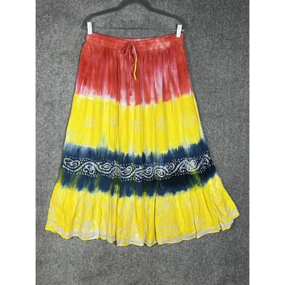 Magic Tie Dye Maxi Skirt Womens Size‎ 1X Pull On Elastic Waist Drawstring Rayon - Picture 1 of 12